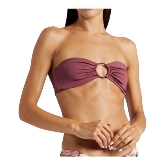 ONIA Luna Bandeau Bikini Top Solid Ribbed Maroon NWT - Picture 4 of 4